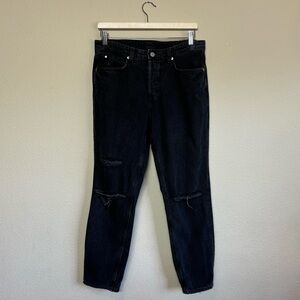 H&M pants women 8 100% cotton low waist distressed boyfriend jeans black